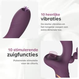 Sinsaa Tarzan Vibrator - Rabbit Vibrator – G-Spot & Luchtdruk Clitoris Stimulator – Anaal kralen - Vibrators voor vrouwen - 10 Vibratiesnelheden & 5 Zuigfunctie snelheden - Inclusief glijmiddel – Lana – Donker Paars — thumbnail 6