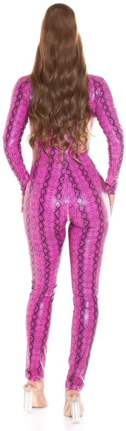 Wetlook catsuit – Slangenprint en open kruis S Roze — thumbnail 6