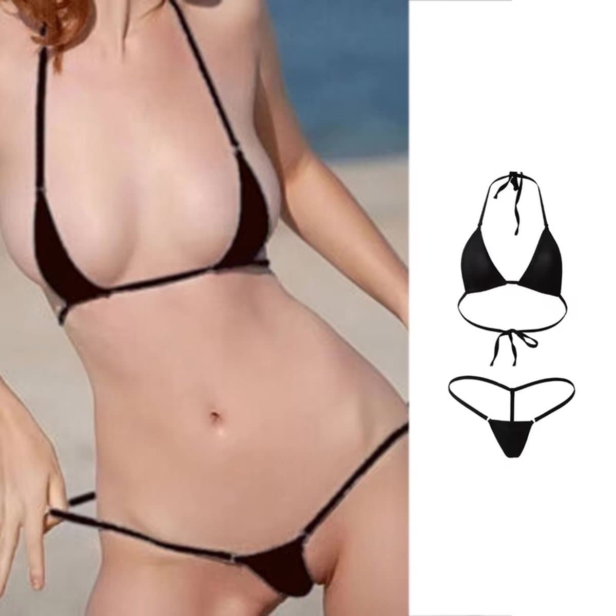 CHPN - Micro Bikini - Mini bikini - Sexy bikini - Zwarte bikini - Sexy G-String en Thong - 18+ bikini - Strand - Bimbo - Flaneren — afbeelding 1
