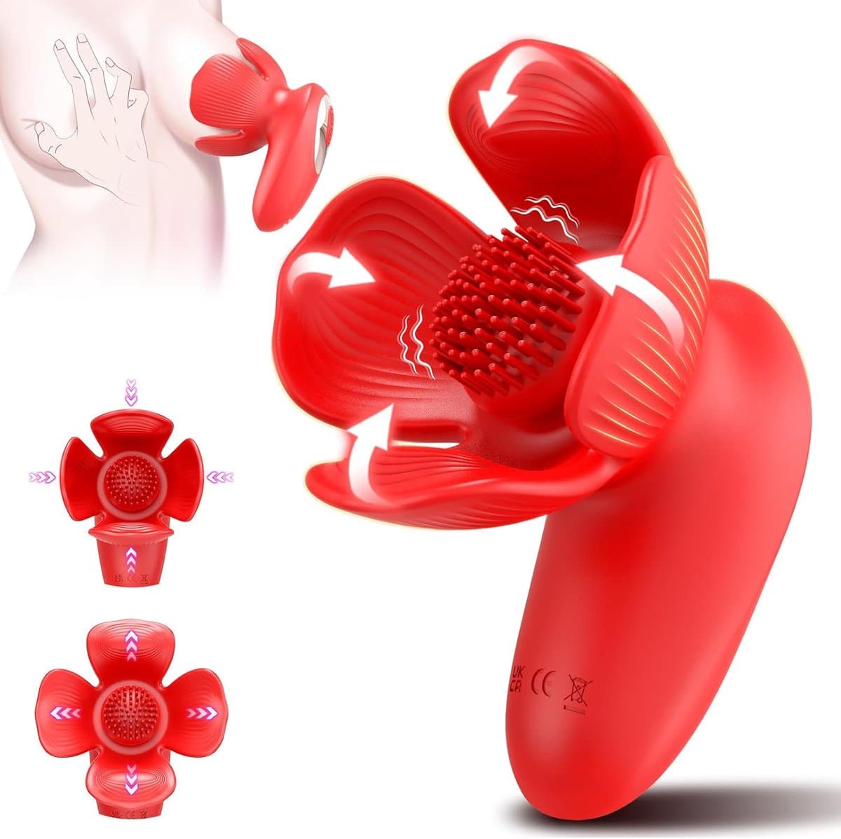 Daity Tepelzuiger Vibrerend met 10 Standen – Nippelvibrator & Clitoris Stimulator – Draadloos en Oplaadbaar – Seksspeeltje voor Vrouwen – Rood — afbeelding 1