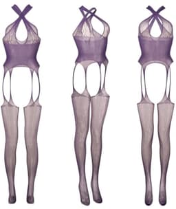 Paars opengewerkt bodysuit voor dames - Elastisch en comfortabel lingeriepak — thumbnail 3