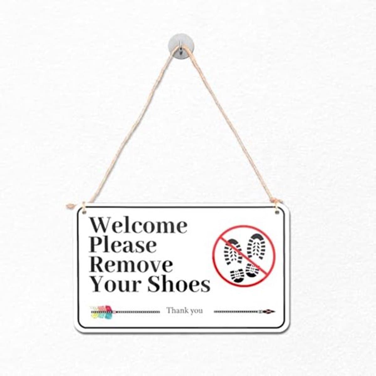 Trek je schoenen uit-bord, 25x15cm acryl Trek je schoenen uit-bord met touw, waterdicht Geen schoenen-bord voor thuis, kantoor, café, restaurant, voordeur — afbeelding 1