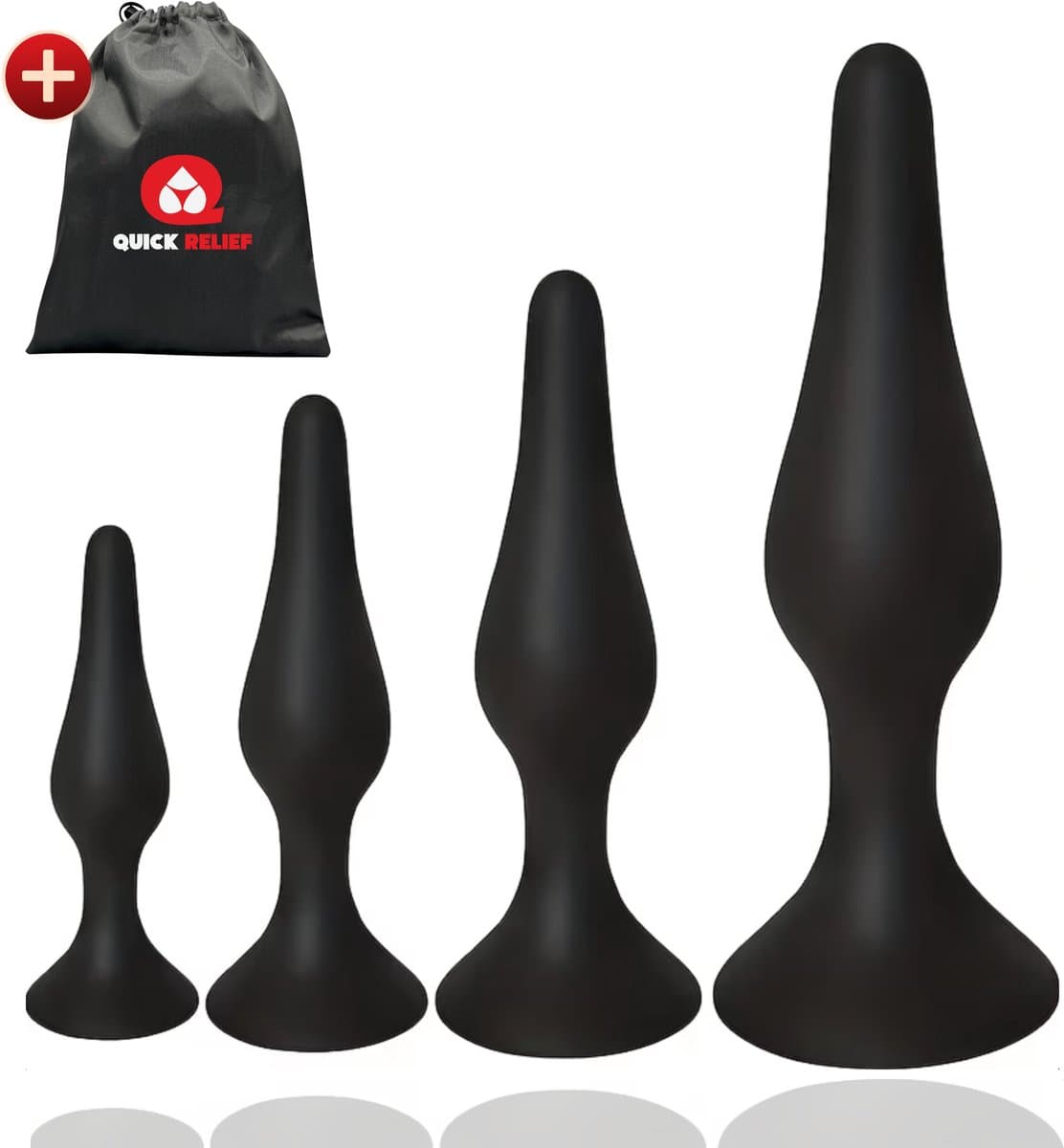 Quick Relief Silicon Plugs™ - Buttplugs - Fluweelzachte Siliconen Set van 4 Buttplugs - Anale Plug - Sex Toys - Buttplug - Mannen & Vrouwen - Siliconen - Zwart — afbeelding 1