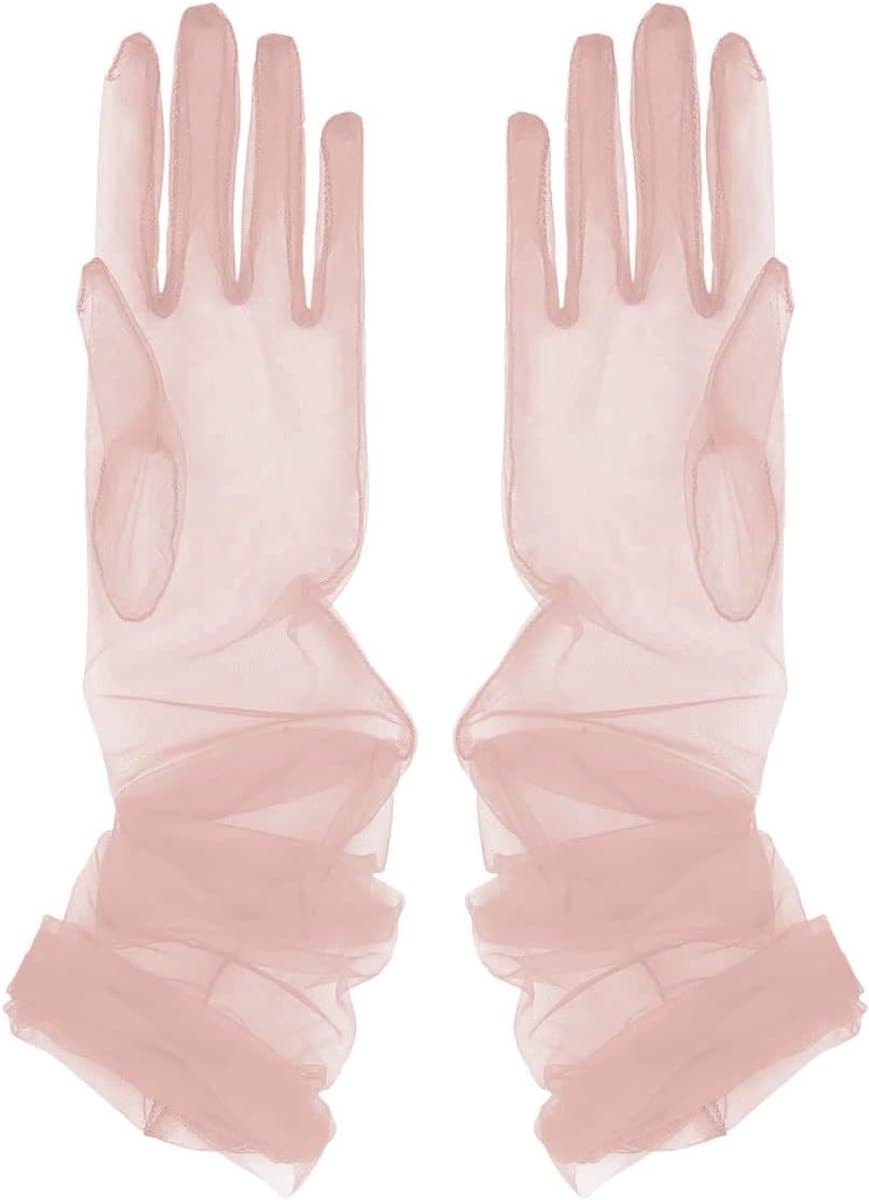 67 cm Lange Tule Handschoenen voor Bruiden - Elegante Doorschijnende Opera Handschoenen voor Bruiloft en Galafeesten — afbeelding 1