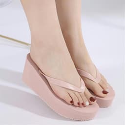 Sandalen Hoge Hak - Slippers Wedge - Zomerse Wandelingen - Anti-slip Zool - 7.5cm Hakhoogte - Roze — thumbnail 4