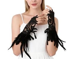 Lace Handschoenen - Vingerloos Accessoire - Feestelijke Outfit - Elegante Kant Detail - 36x16 cm - Zwart