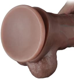 LoveToy - Dubbellaagse siliconen dildo 29.5 cm (Ø 5.5 cm) - Bruin — thumbnail 9