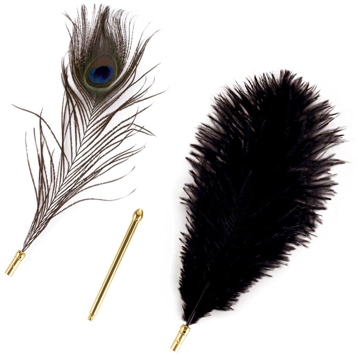 Sevanda - Natural Peacock Flirting - Veren Kietelaar met Verwisselbare Veren - Goud/Zwart — afbeelding 1