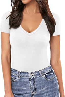 Dames Body met Korte Mouwen en V-Hals - Nauwsluitend en Elastisch Shirt — thumbnail 3