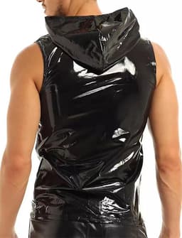Glanzend Wet Look T-shirt Heren Korte Mouw Kunstleer Sexy Party Outfit — thumbnail 5