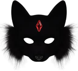 Halfgelaatsmasker voor Volwassenen 20x20 cm - Vossenprint Dierendesign - Zwart Imitatiebont Cosplay Masker - Feestmasker Carnaval Maskerade Rolspel Kostuumaccessoire - Verfijnd Comfortabel Draagbaar — thumbnail 1
