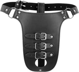 PU Leather Chastity Belt with Straps - Black — thumbnail 7