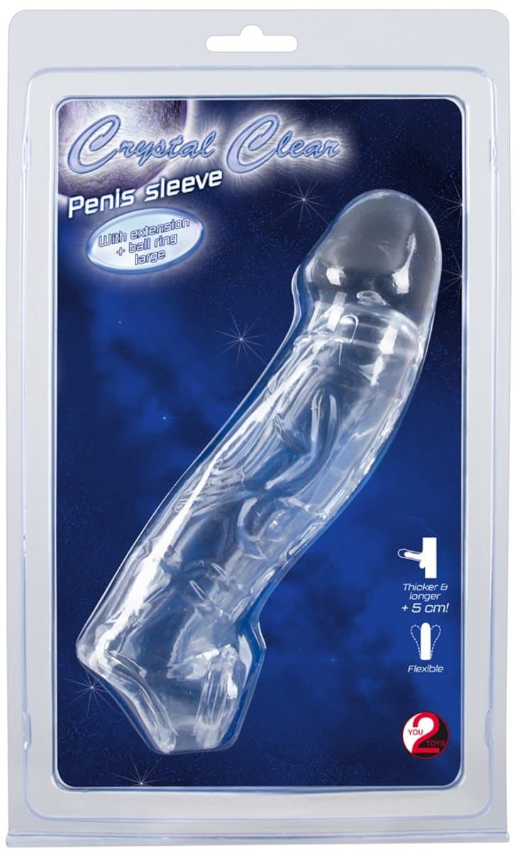 You2Toys – Geaderde Penis Sleeve Huls met Masssieve Eikel en Licht Gebogen Ontwerp – Transparant — afbeelding 1