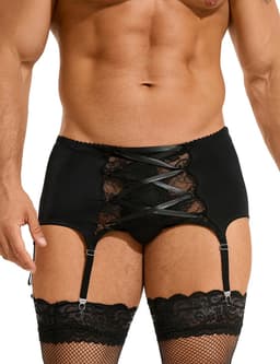 Zeloria Heren Jarretel Boxer Kant – Erotische Lingerie met Bandjes – Zwart – S – Exclusief Kousen — thumbnail 14