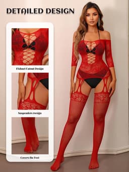 Sexy Visnet Bodystocking Zwart Open Kruis Catsuit voor Dames Nachtkleding — thumbnail 5