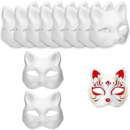 10 stuks kattenmaskers, party, maskerade,therian masker, vossenmasker, wit doe-het-zelf maskers om te beschilderen, doe-het-zelf papieren masker, cosplay — thumbnail 1