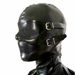 OUYLAF latex masker bdsm - latex bdsm - latex hood - latex masker erotiek - Unisex - Gespen en riemen - latex fetish - oogmasker - bdsm masker - bdsm masker met gag (L) — thumbnail 3