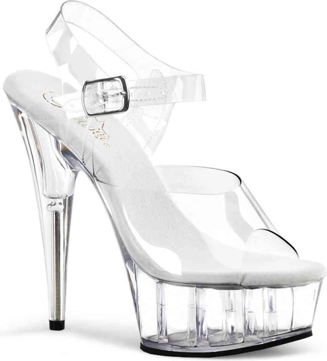 Pleaser - DELIGHT-608 Sandaal met enkelband - US 10 - 40 Shoes - Transparant/Zilverkleurig — afbeelding 1