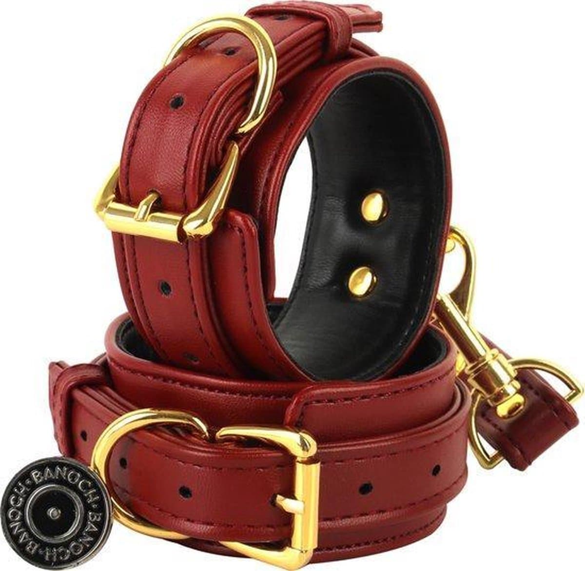 Banoch | enkelboeien van pu leer | bruin / goud | bondage — afbeelding 1