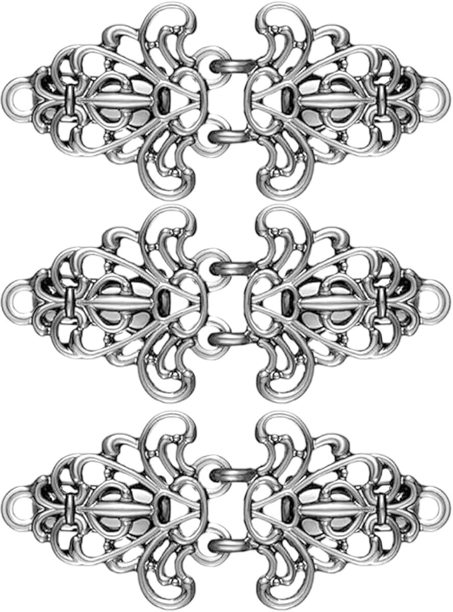 3 paar Cloak Clasp sluitsluitingen, vintage bloemen capesluitingen, vintage pullover sjaal clips voor truien, sjaals, cardigan, gespen (zilver) — afbeelding 1