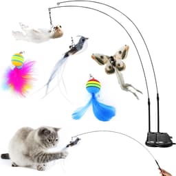 Interactief kattenspeelgoed, kattenspeelgoed, interactief kattenspel met zuignap en veren, hengel, kat, toverstaf met kattenklokken voor het trainen van katten en kittens (B) — thumbnail 1