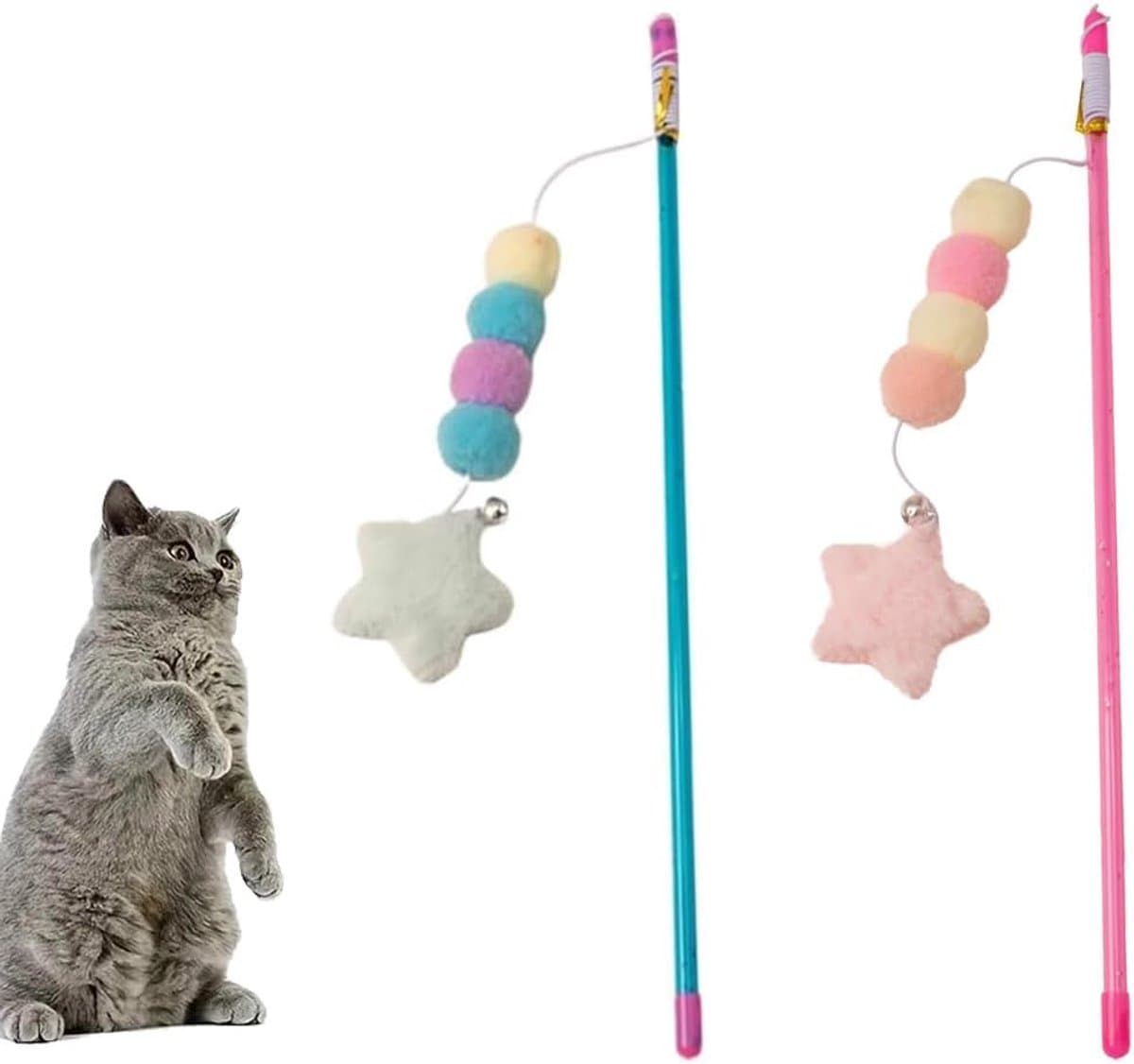 Speelgoed, interactieve speelstok met elastisch touw, pluche hanger speelgoed voor kleine kittenkatten oefening, set van 2 — afbeelding 1