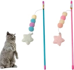 Speelgoed, interactieve speelstok met elastisch touw, pluche hanger speelgoed voor kleine kittenkatten oefening, set van 2 — thumbnail 1