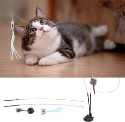 Kattenstokspeeltje cat suction toy krachtige basis verwijderbare staaldraad interactieve zuignap kat veer wand speelgoed dubbel uiteinde voor Zabawki z Federspielzeug — thumbnail 5