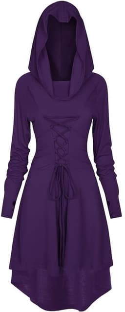 Lange Gothic Jurk voor Dames - Middeleeuwse en Renaissance Stijl met Capuchon — thumbnail 1