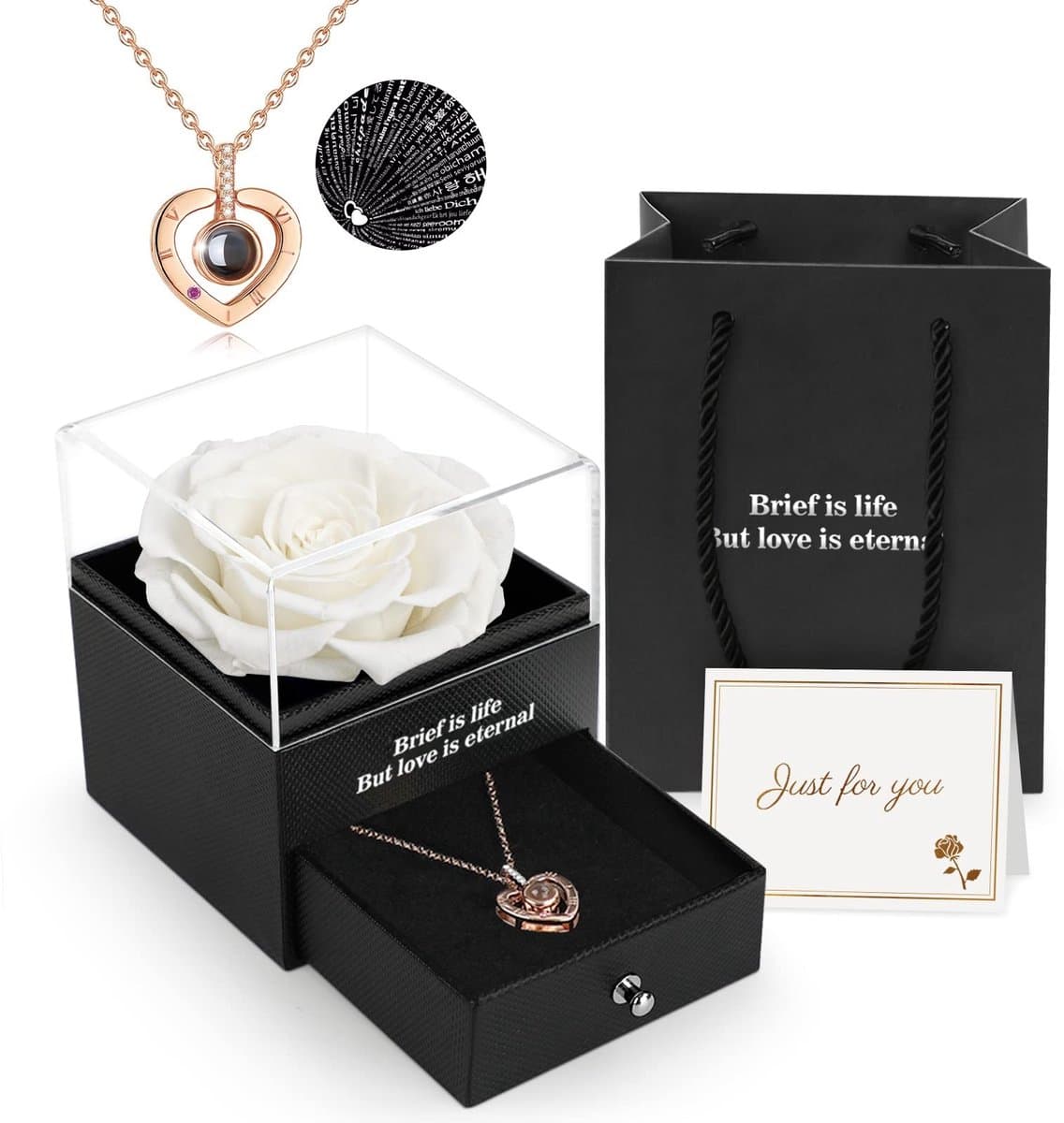 SolidKeus - Geconserveerde Echte Roos met I Love You Ketting — afbeelding 1