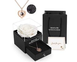 SolidKeus - Geconserveerde Echte Roos met I Love You Ketting