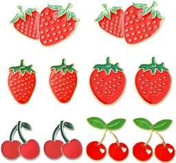 1 Doos 10 Stuks 5 Stijlen Aardbeien Emaille Pins Rode Kersen Broche Pin Bulk Metaallegering Zomer Fruit Aardbeien Kersen Reversspelden Rugemblemen Voor Rugzak Kledingtas Hoed Accessoires — thumbnail 1