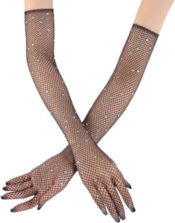 Handschoenen voor dames, glitter strass, lange handschoenen, visnethandschoenen, vintage avondhandschoenen, operahandschoenen, voor bruiloft, Halloween, maskerade, cosplay, zwart — thumbnail 3