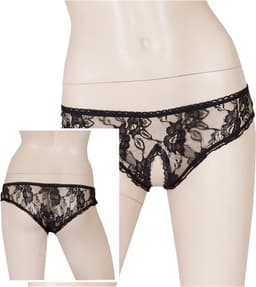 Cottelli Collection –  Slipje met Open Kruis voor Spannende Dates met Bloemen Motief – Maat M - Zwart — thumbnail 1