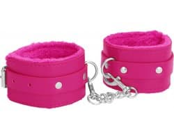 Ouch! Plush Leather Hand Cuffs - Pink