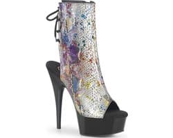 Pleaser - DELIGHT-1018SP Plateau Laarzen - US 6 - 36 Shoes - Zwart/Chroomkleurig