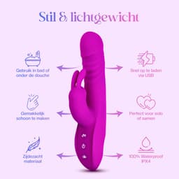 Flowa® Lyra – 3 in 1 Stotende Rabbit Vibrator – 11 Vibratiestanden – 3 Thrusting Modi – Clitoris & G-spot – Vibrator voor Vrouwen – Dildo Vibrator – Seksspeeltje – Roze — thumbnail 3