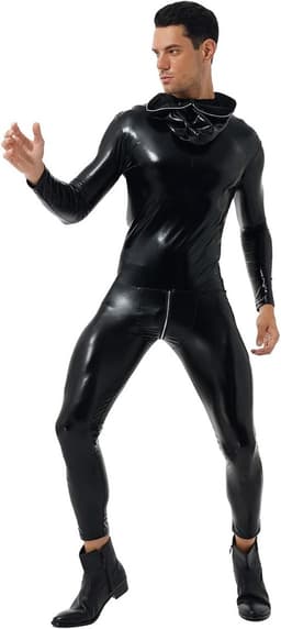 Wetlook bodysuit voor heren - metallic jumpsuit met lange mouwen - full-body pak in strakke pasvorm — thumbnail 4
