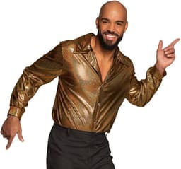 Gouden glanzende herenshirt - disco en feestshirt voor carnaval en themafeesten — thumbnail 2