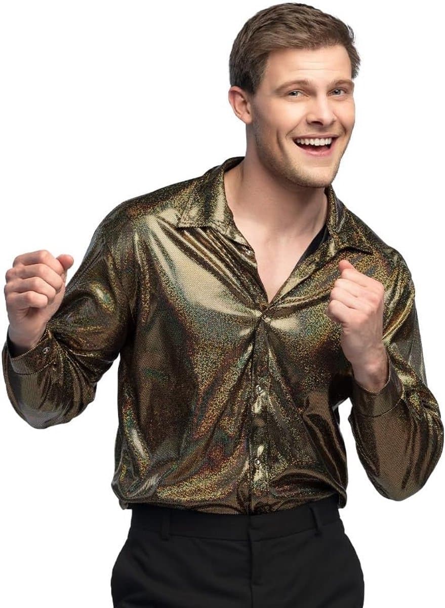 Gouden glanzende herenshirt - disco en feestshirt voor carnaval en themafeesten — afbeelding 1