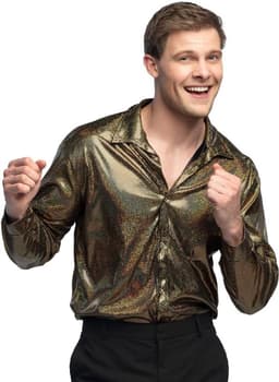 Gouden glanzende herenshirt - disco en feestshirt voor carnaval en themafeesten — thumbnail 1