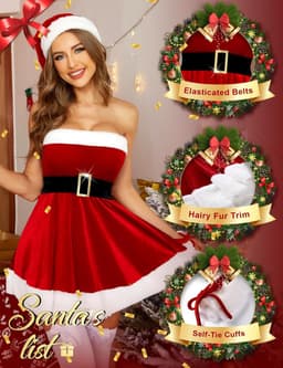 Kerstvrouw Lingerie Kostuum Advent Outfit Strapless Rok Nachthemd — thumbnail 5
