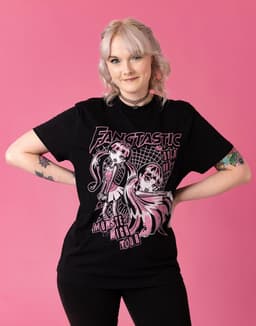 Monster High Draculaura T-shirt met Spinnenweb Motief, Zwart met Roze en Witte Prints, Korte Mouwen, Ronde Hals — thumbnail 5