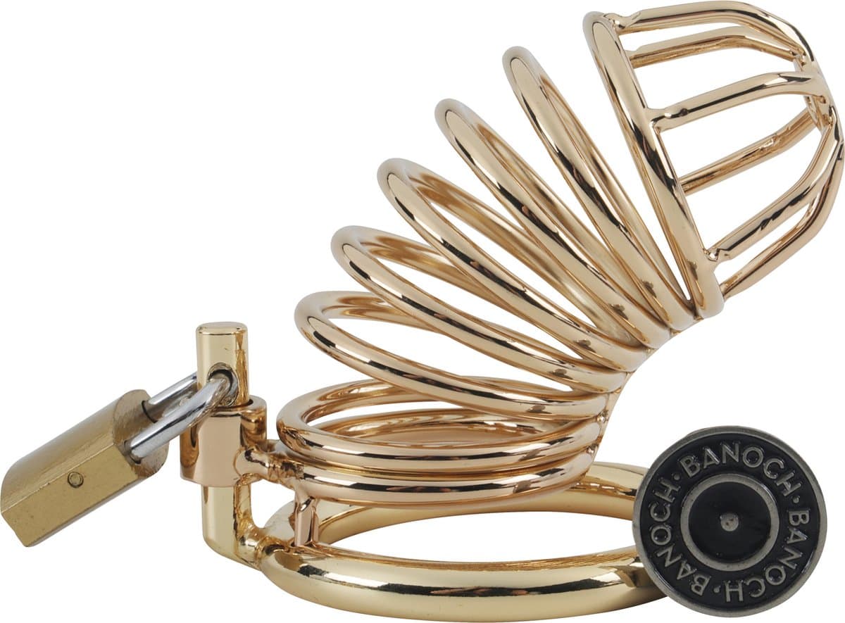 Banoch | Cockcage Goud metaal | Chastity Cage met 3 ringen | 40 mm, 45 mm & 50 mm — afbeelding 1