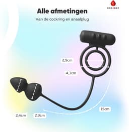 Rosebay Vibrerende Cockring met Buttplug - Penisring - Anaal Plug - Penisring Vibrerend - Eikelring - Buttplug - Zwart — thumbnail 6