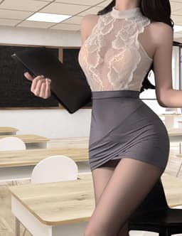 Verleidelijke Cosplay Kleding voor Vrouwen - 2-delig Rolspel Kostuum met Korte Bodycon Jurk, Lingerie Set en Kanten Ondergoed voor Office Secretary en Leraren — thumbnail 4