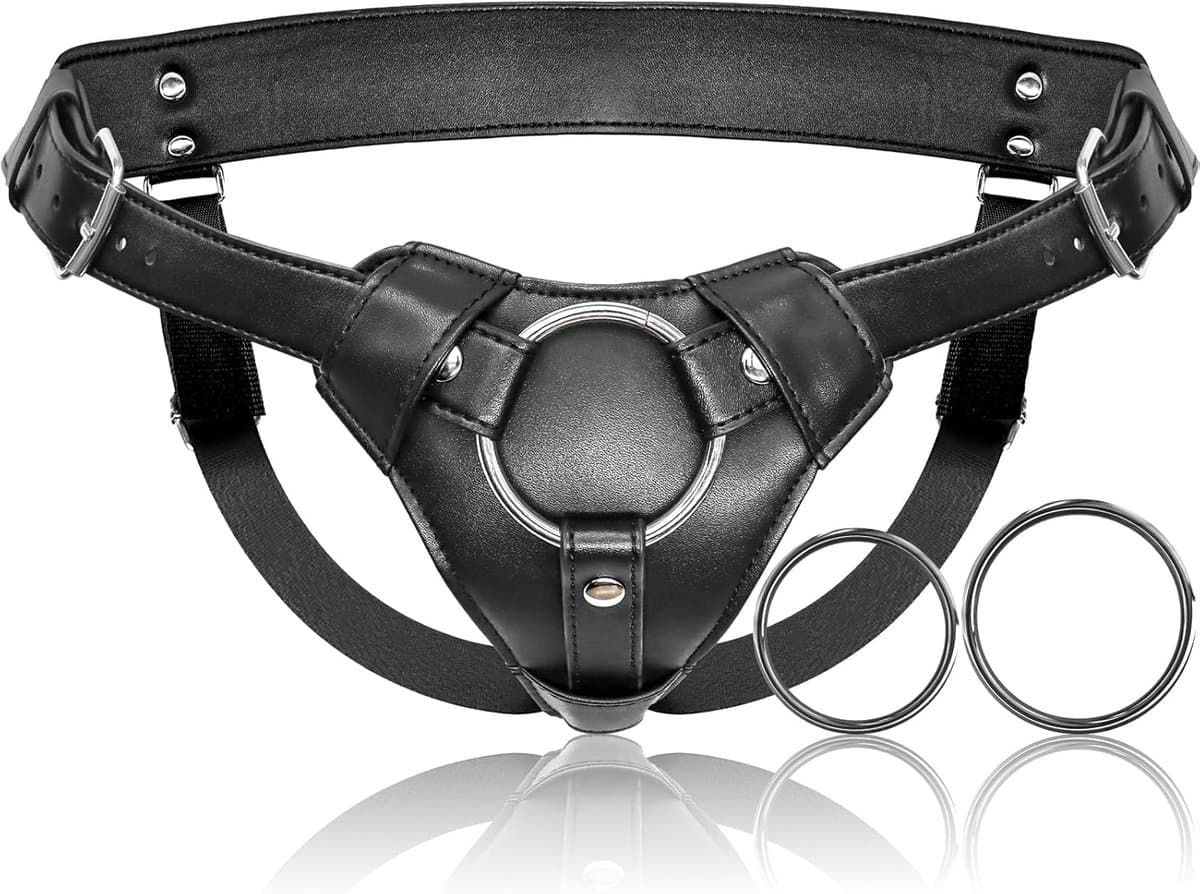 Daity Strap-on Dildo Harnas – Seksspeelgoed voor Volwassenen – Pegging Dildo – Verstelbare Riem voor Taille en Dij van Zacht Nylon en Vegan Leer, met 2 Formaten Metalen O-ringen – Geschikt voor Vaginale en Anale Seks – Zwart — afbeelding 1