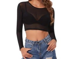 Transparante Sexy Crop Top van Mesh voor Casual en Clubwear - Zwart T-shirt, Tuniek Blouse en Mode Accessoire