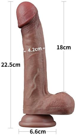 LoveToy - Dubbellaagse siliconen dildo 22,5 cm (Ø 4,2 cm) - Bruin — thumbnail 3