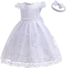 Elegante Doopjurk Meisjes Wit Kant Prinses Jurk met Strik en Hoofddeksel voor Feest en Bruiloft — thumbnail 3